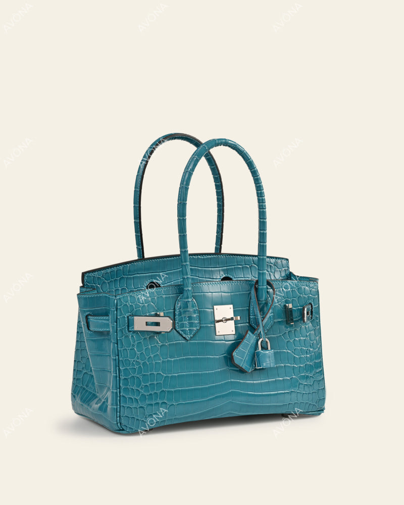 TOKIO SHOULDER - AZURE CROC - M - (W 29 × H 16 × D 14 cm) / SILVER