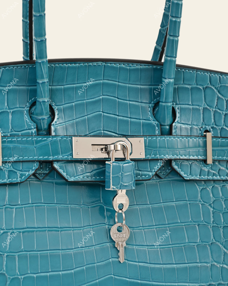 TOKIO SHOULDER - AZURE CROC - M - (W 29 × H 16 × D 14 cm) / SILVER