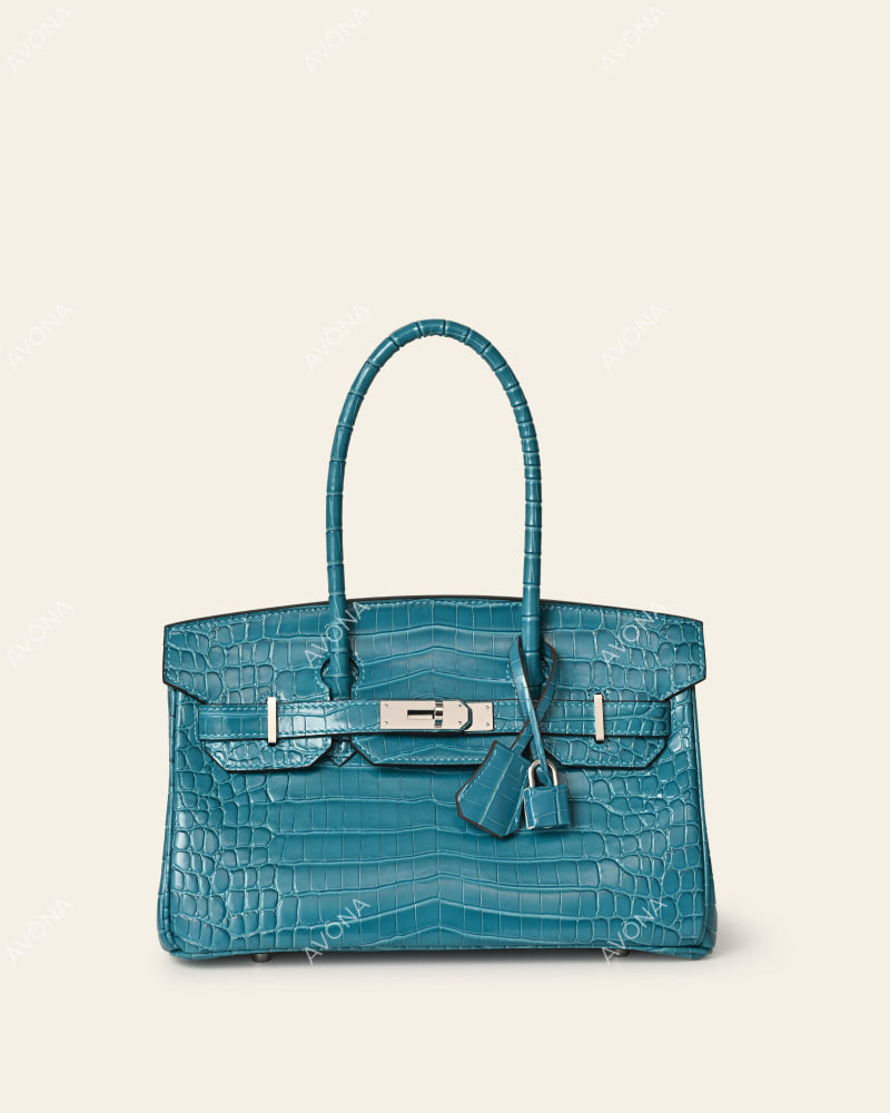 TOKIO SHOULDER - AZURE CROC - M - (W 29 × H 16 × D 14 cm) / SILVER