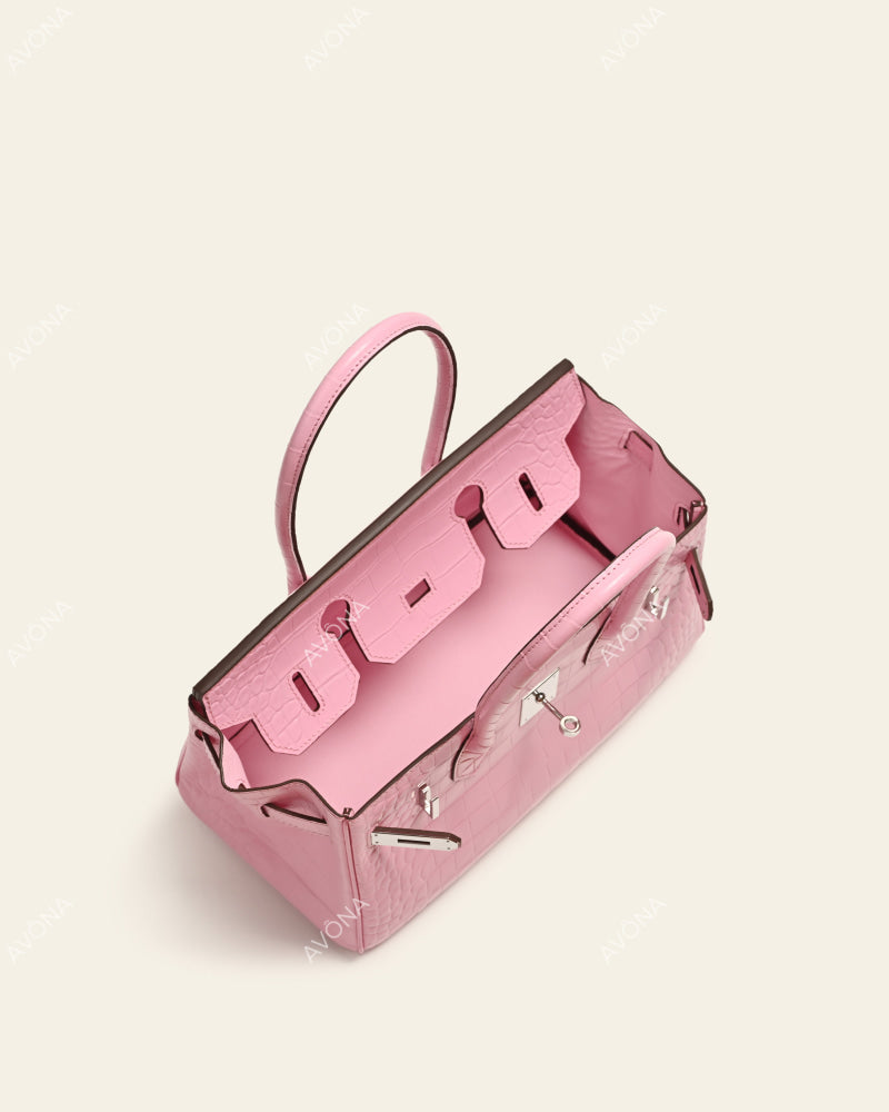 TOKIO SHOULDER - CANDY PINK CROC - M - (W 29 × H 16 × D 14 cm) / SILVER