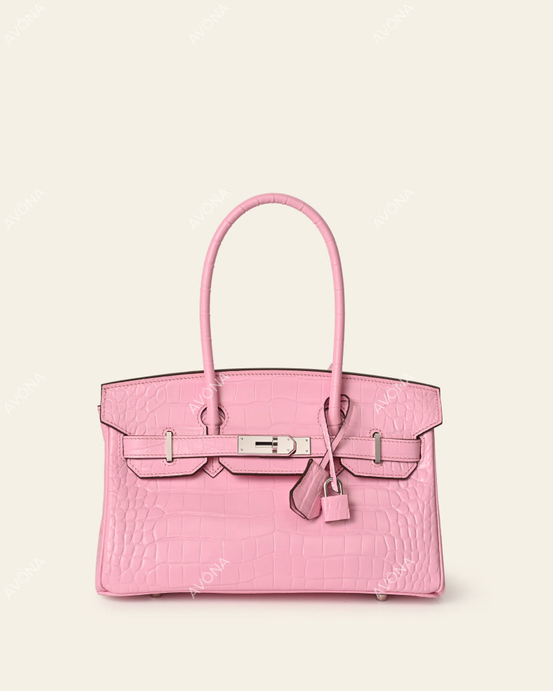 TOKIO SHOULDER - CANDY PINK CROC - M - (W 29 × H 16 × D 14 cm) / SILVER