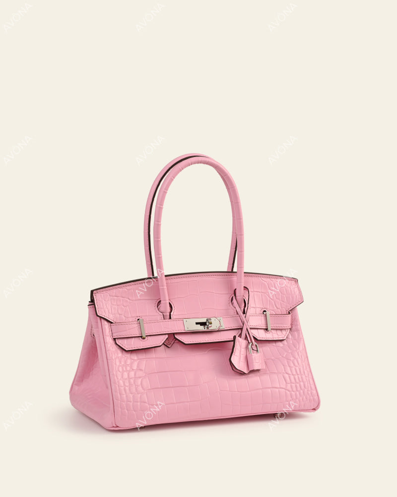 TOKIO SHOULDER - CANDY PINK CROC - M - (W 29 × H 16 × D 14 cm) / SILVER