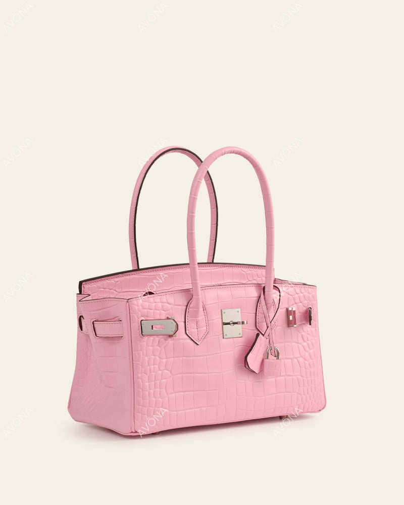 TOKIO SHOULDER - CANDY PINK CROC - M - (W 29 × H 16 × D 14 cm) / SILVER