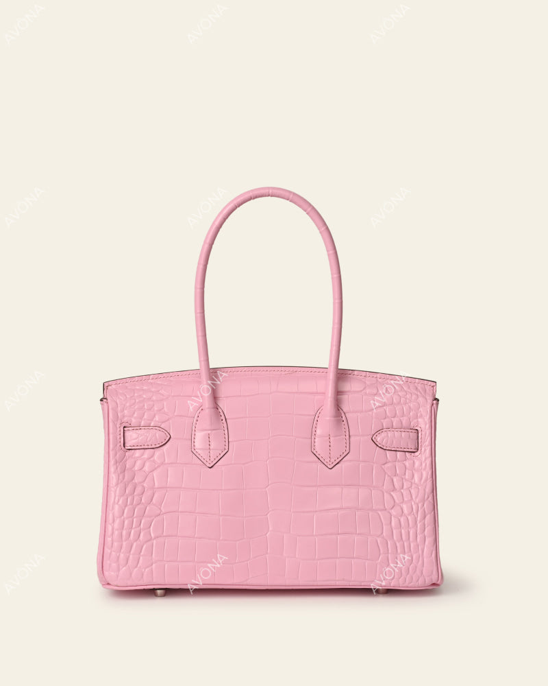 TOKIO SHOULDER - CANDY PINK CROC - M - (W 29 × H 16 × D 14 cm) / SILVER