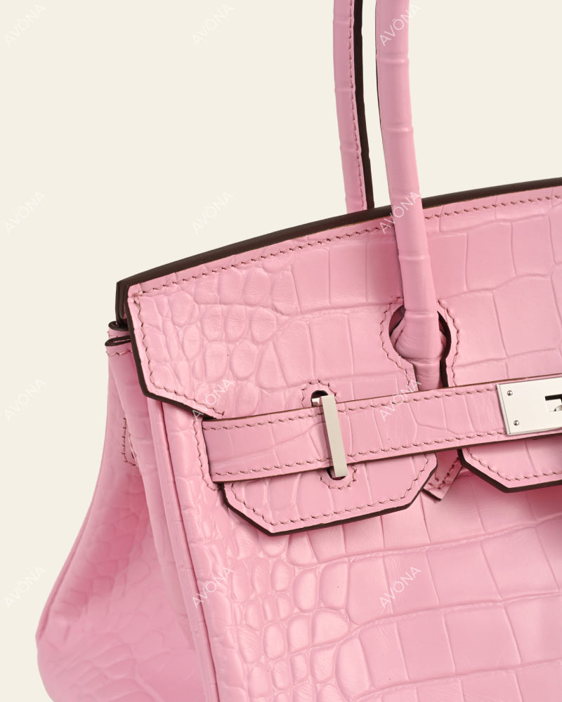 TOKIO SHOULDER - CANDY PINK CROC - M - (W 29 × H 16 × D 14 cm) / SILVER