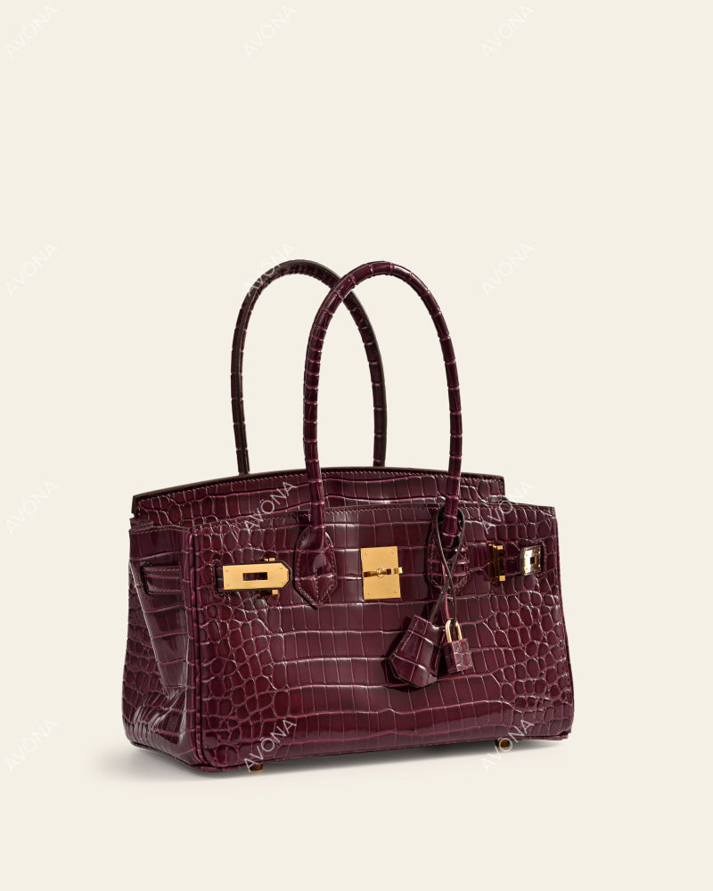 TOKIO SHOULDER - CASSIS CROC - M - (W 29 × H 16 × D 14 cm) / GOLD