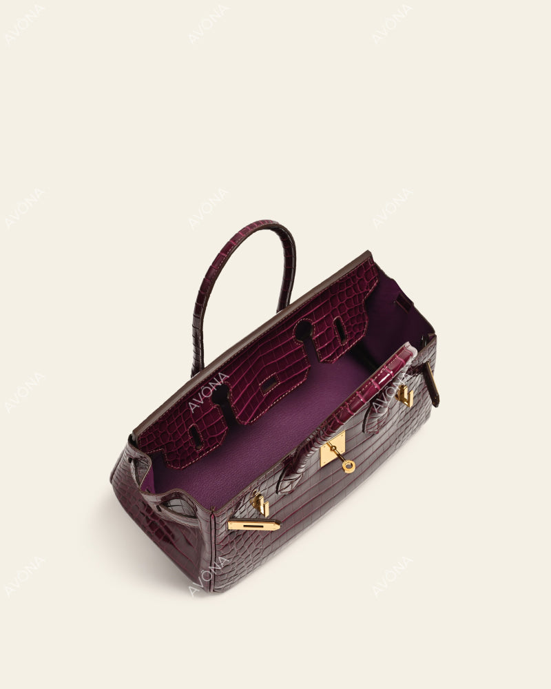 TOKIO SHOULDER - CASSIS CROC - M - (W 29 × H 16 × D 14 cm) / GOLD