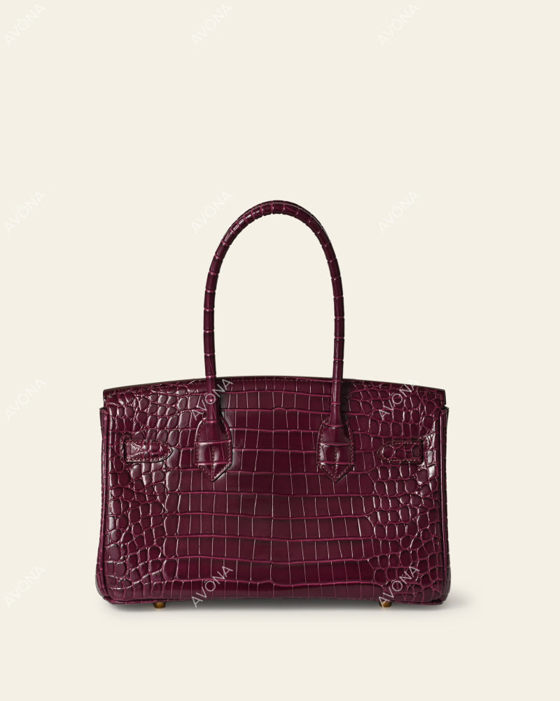 TOKIO SHOULDER - CASSIS CROC - M - (W 29 × H 16 × D 14 cm) / GOLD