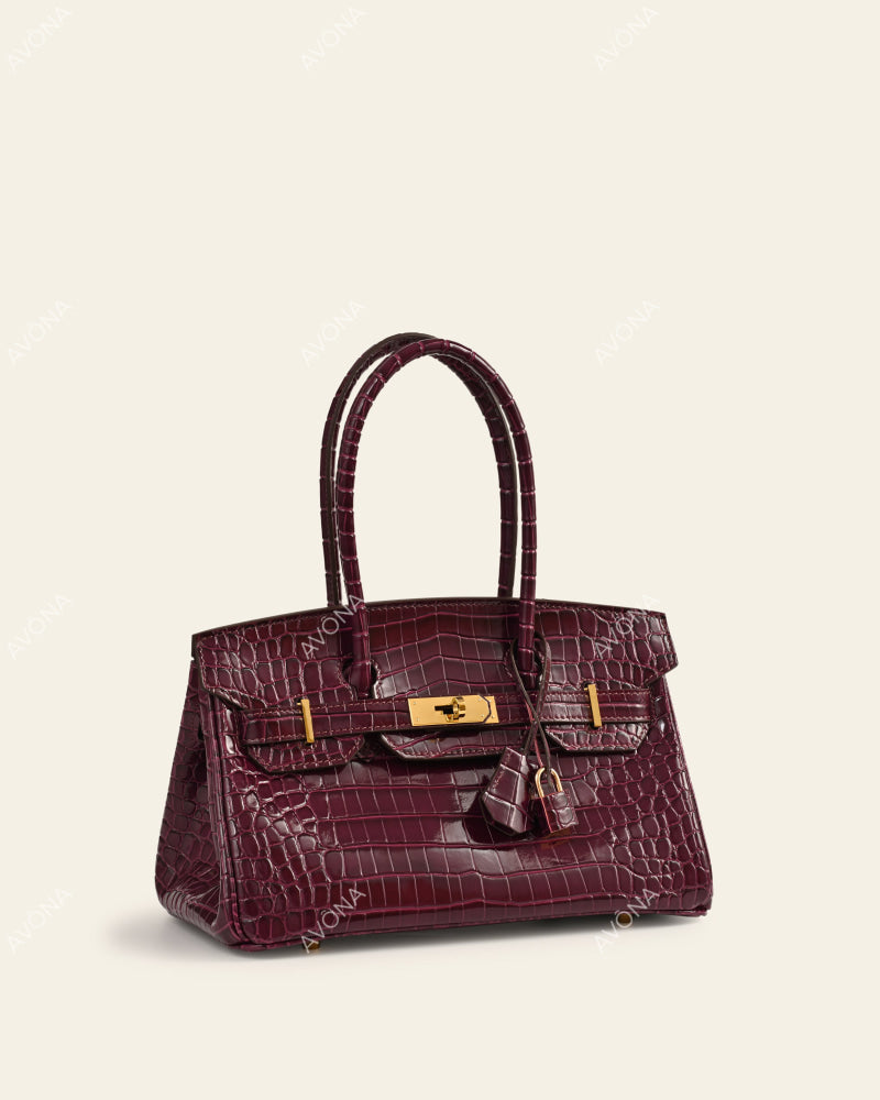 TOKIO SHOULDER - CASSIS CROC - M - (W 29 × H 16 × D 14 cm) / GOLD