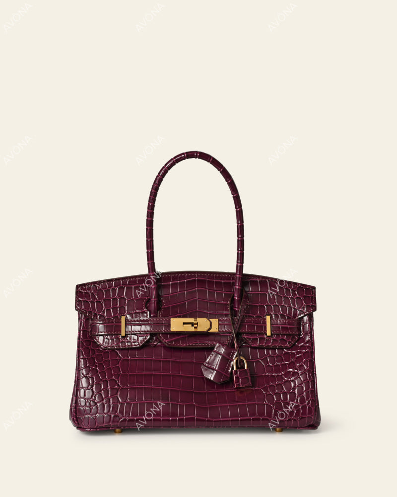 TOKIO SHOULDER - CASSIS CROC - M - (W 29 × H 16 × D 14 cm) / GOLD