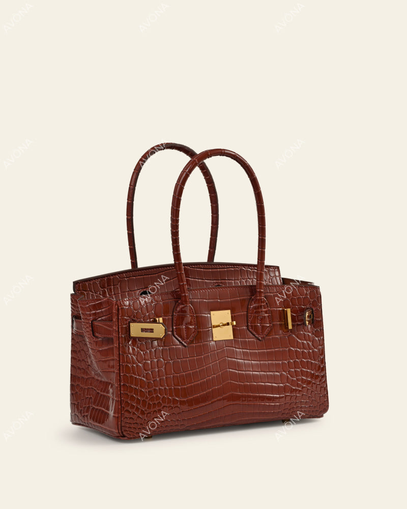 TOKIO SHOULDER - COGNAC CROC - M - (W 29 × H 16 × D 14 cm) / GOLD