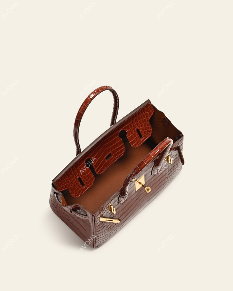 TOKIO SHOULDER - COGNAC CROC - M - (W 29 × H 16 × D 14 cm) / GOLD