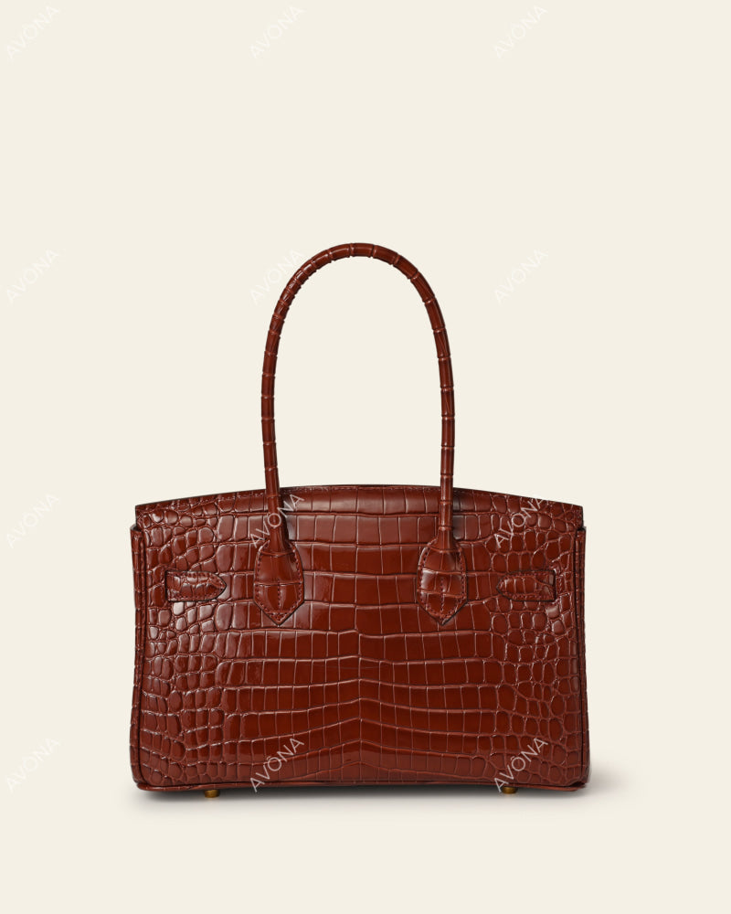 TOKIO SHOULDER - COGNAC CROC - M - (W 29 × H 16 × D 14 cm) / GOLD