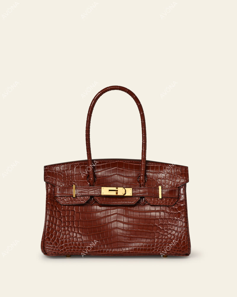 TOKIO SHOULDER - COGNAC CROC - M - (W 29 × H 16 × D 14 cm) / GOLD