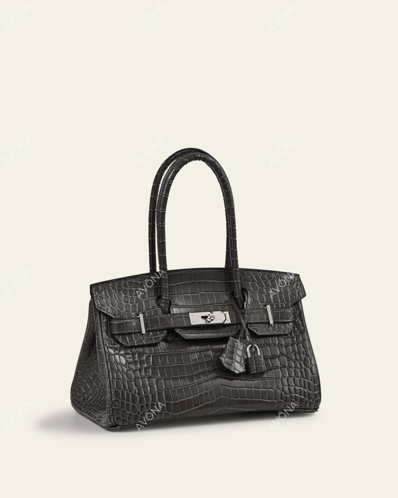 TOKIO SHOULDER - GRAPHITE CROC - M - (W 29 × H 16 × D 14 cm) / SILVER