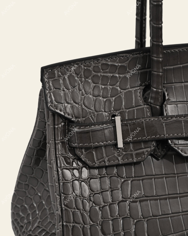 TOKIO SHOULDER - GRAPHITE CROC - M - (W 29 × H 16 × D 14 cm) / SILVER