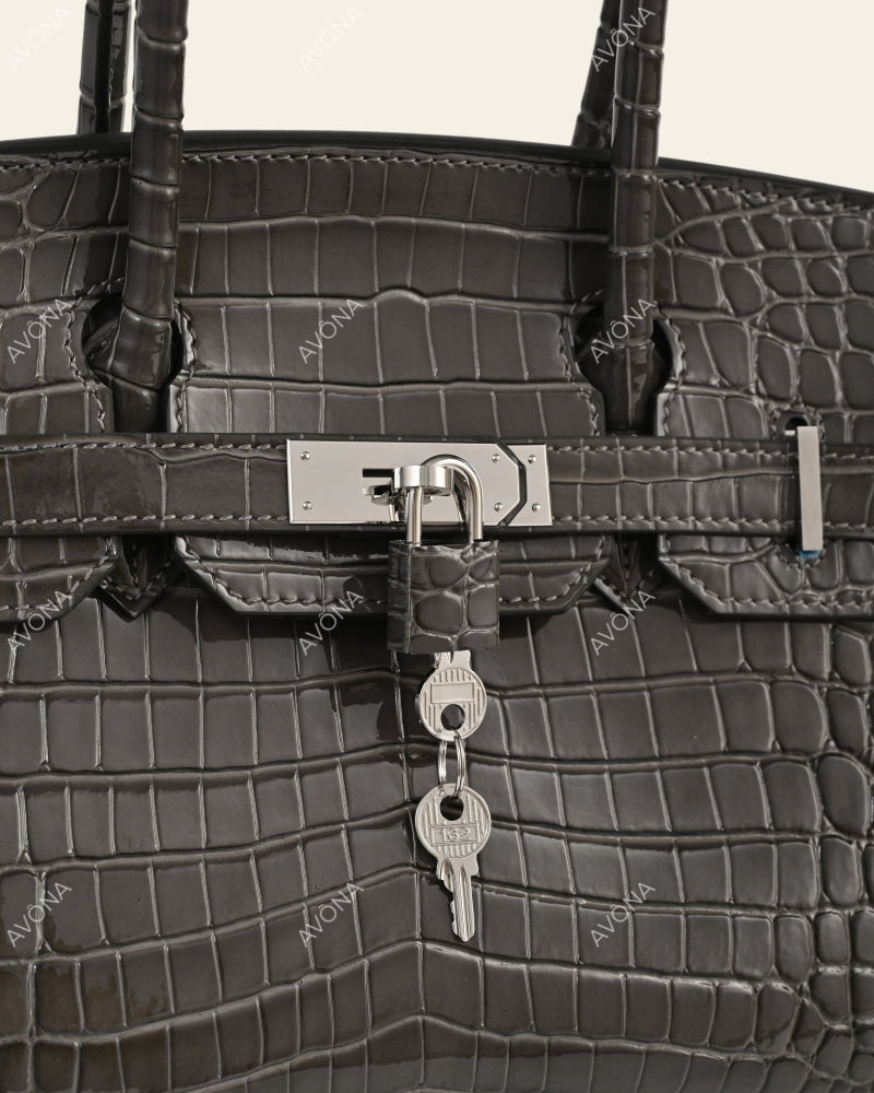 TOKIO SHOULDER - GRAPHITE CROC - M - (W 29 × H 16 × D 14 cm) / SILVER