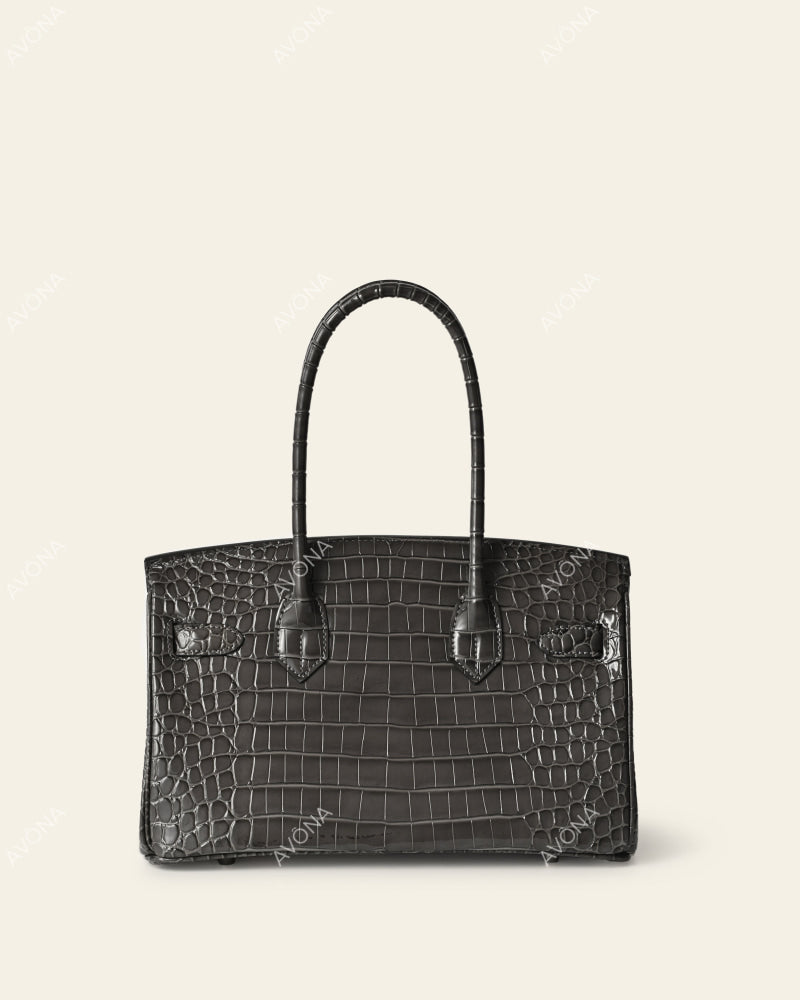 TOKIO SHOULDER - GRAPHITE CROC - M - (W 29 × H 16 × D 14 cm) / SILVER