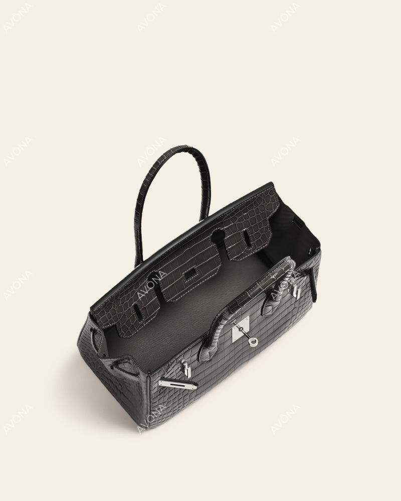 TOKIO SHOULDER - GRAPHITE CROC - M - (W 29 × H 16 × D 14 cm) / SILVER