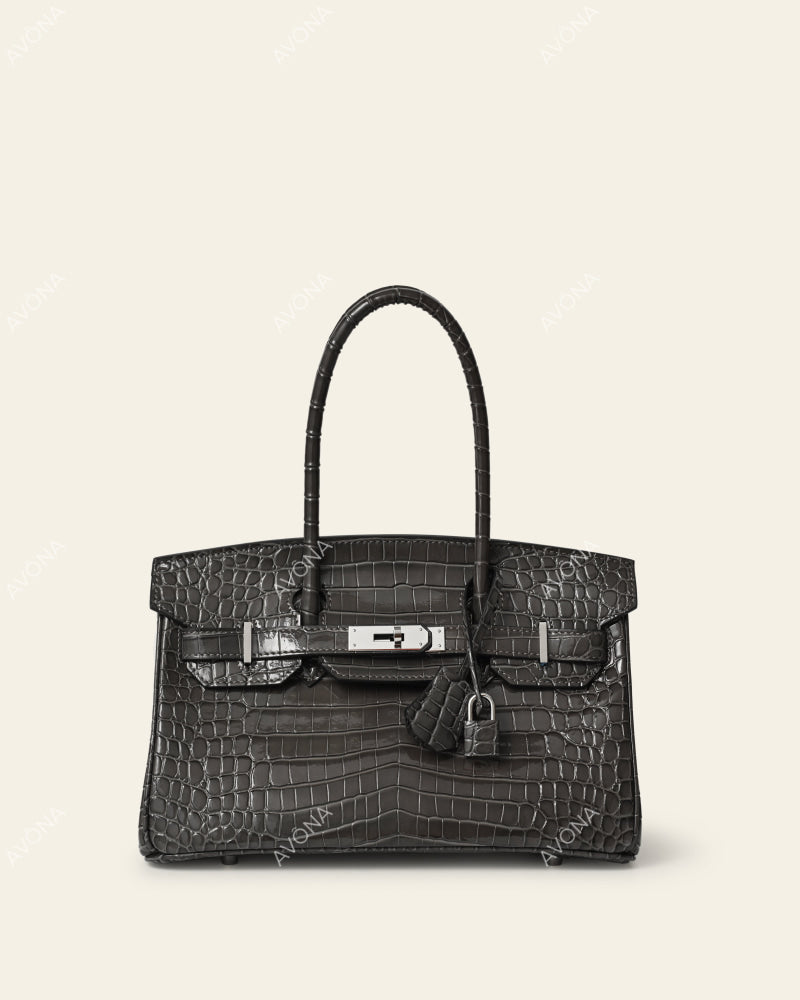 TOKIO SHOULDER - GRAPHITE CROC - M - (W 29 × H 16 × D 14 cm) / SILVER