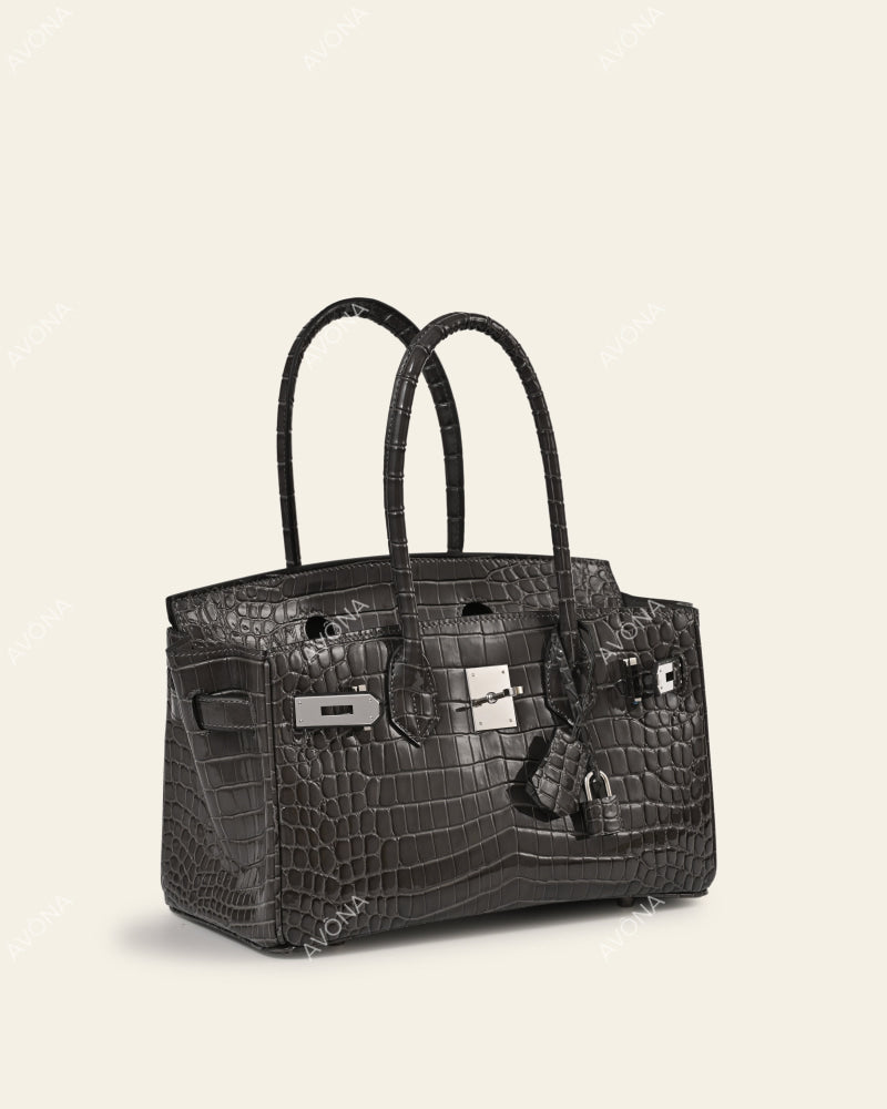 TOKIO SHOULDER - GRAPHITE CROC - M - (W 29 × H 16 × D 14 cm) / SILVER