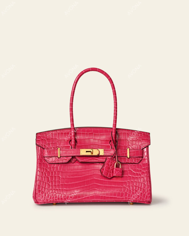 TOKIO SHOULDER - MAGENTA CROC - M - (W 29 × H 16 × D 14 cm) / GOLD