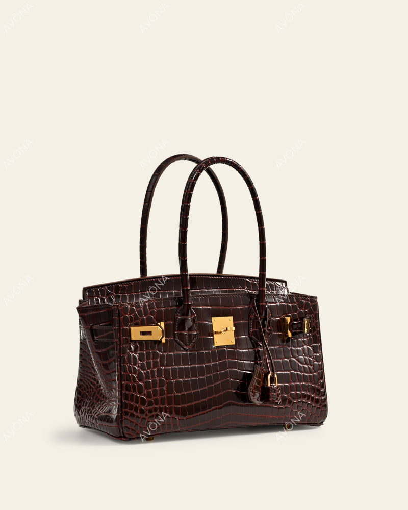 TOKIO SHOULDER - MERLOT CROC - M - (W 29 × H 16 × D 14 cm) / GOLD