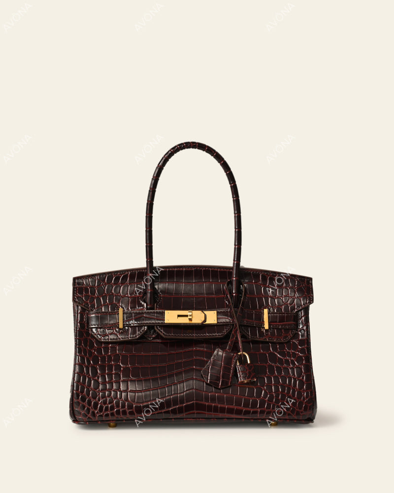 TOKIO SHOULDER - MERLOT CROC - M - (W 29 × H 16 × D 14 cm) / GOLD