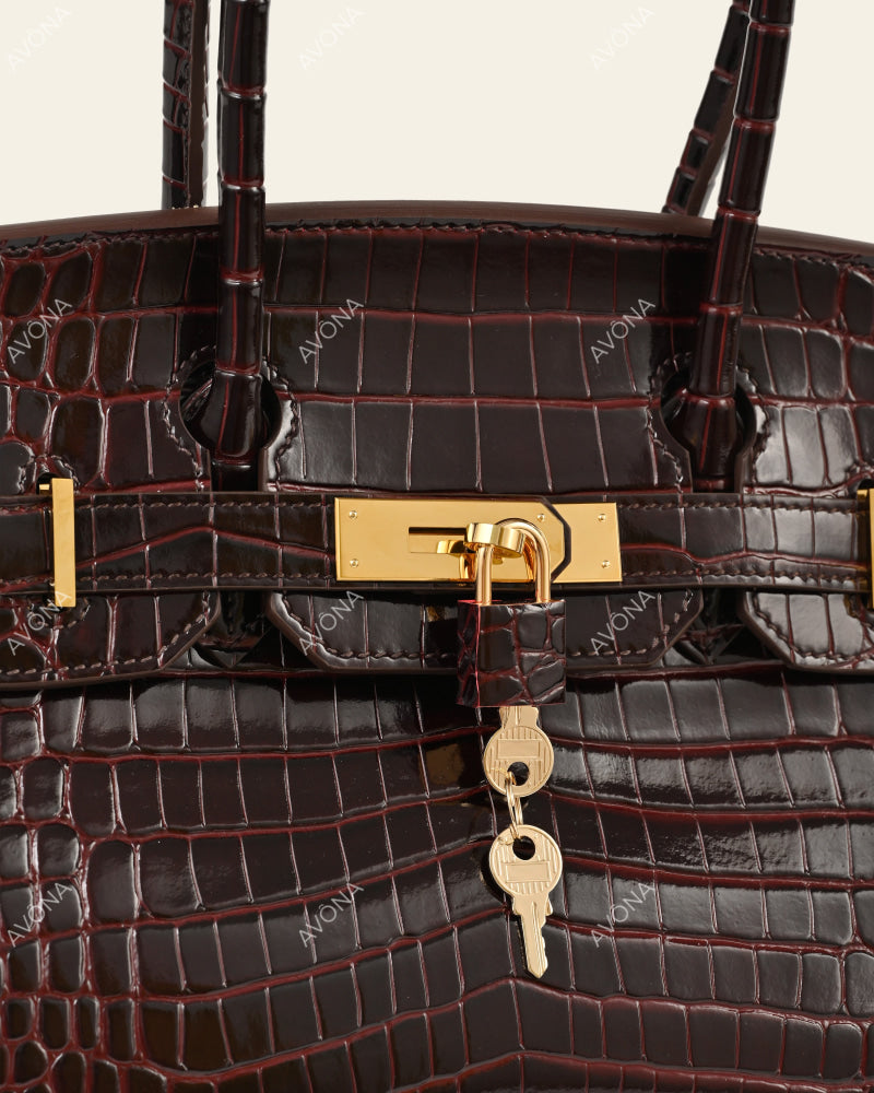 TOKIO SHOULDER - MERLOT CROC - M - (W 29 × H 16 × D 14 cm) / GOLD