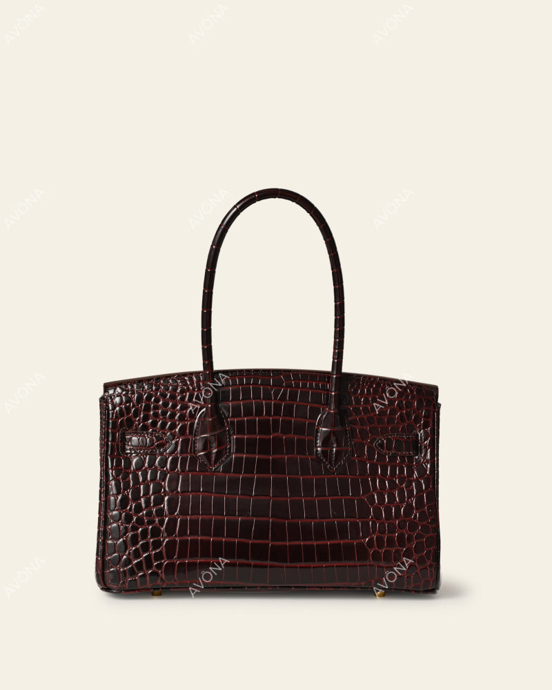 TOKIO SHOULDER - MERLOT CROC - M - (W 29 × H 16 × D 14 cm) / GOLD