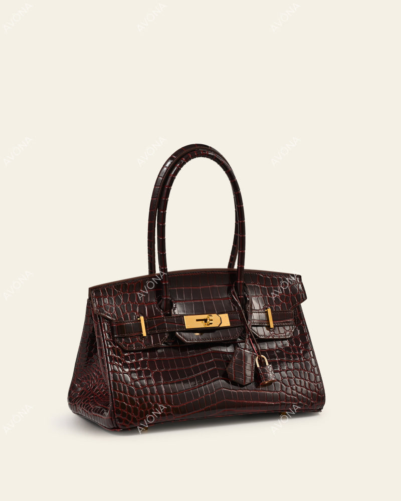 TOKIO SHOULDER - MERLOT CROC - M - (W 29 × H 16 × D 14 cm) / GOLD