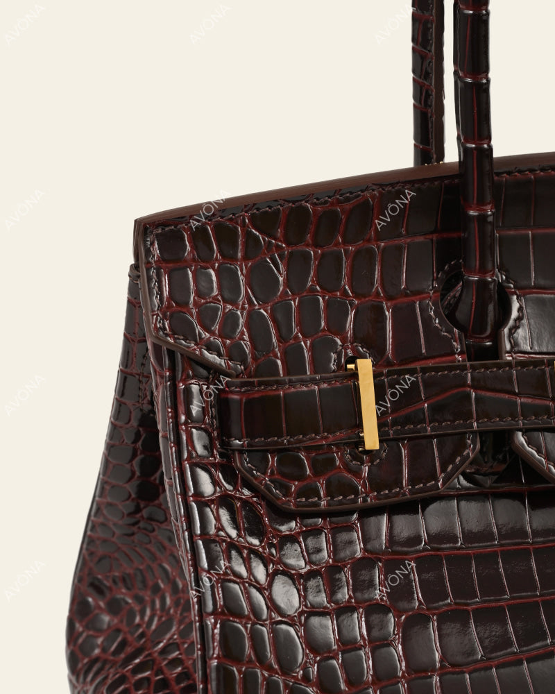 TOKIO SHOULDER - MERLOT CROC - M - (W 29 × H 16 × D 14 cm) / GOLD
