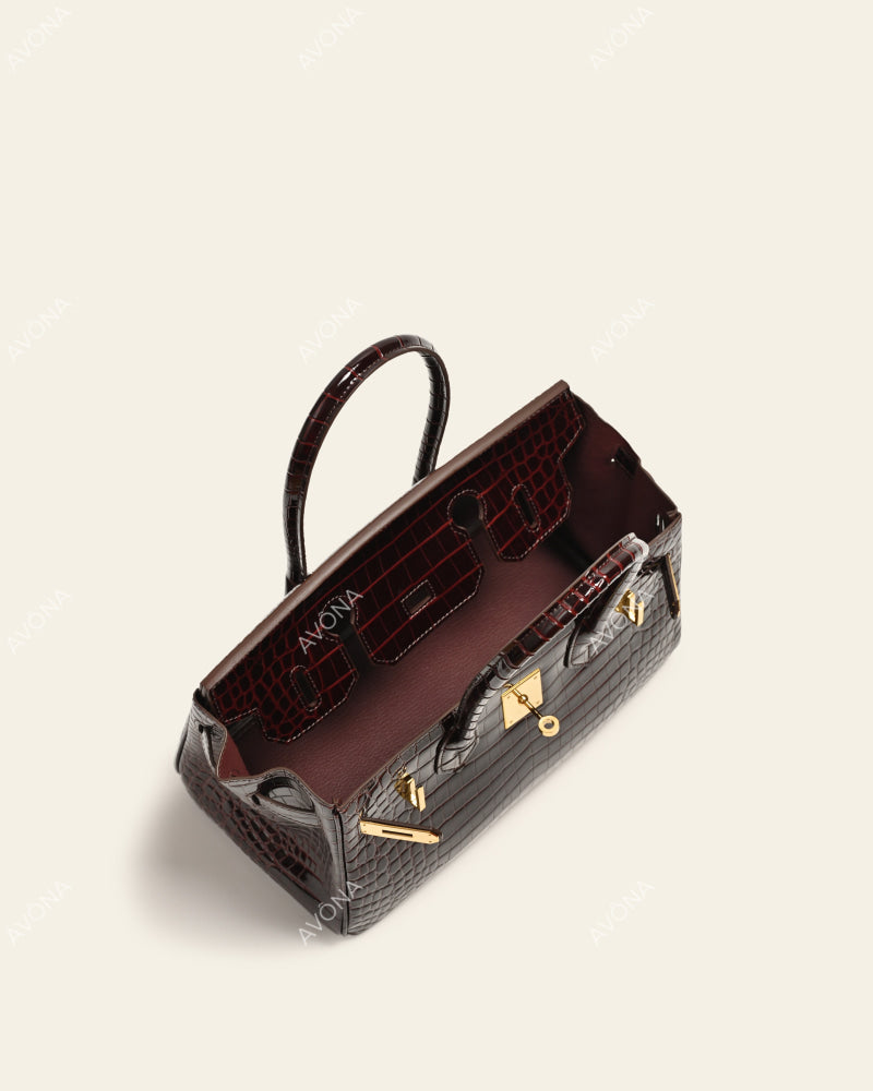 TOKIO SHOULDER - MERLOT CROC - M - (W 29 × H 16 × D 14 cm) / GOLD