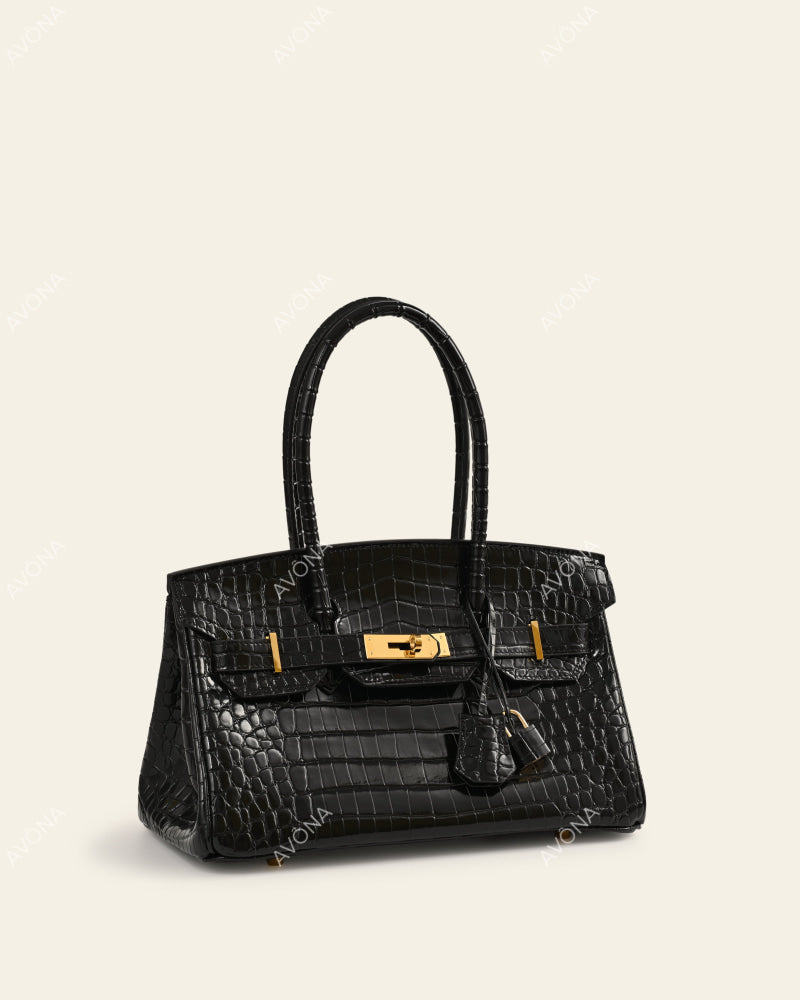 TOKIO SHOULDER - ONYX CROC - M - (W 29 × H 16 × D 14 cm) / GOLD