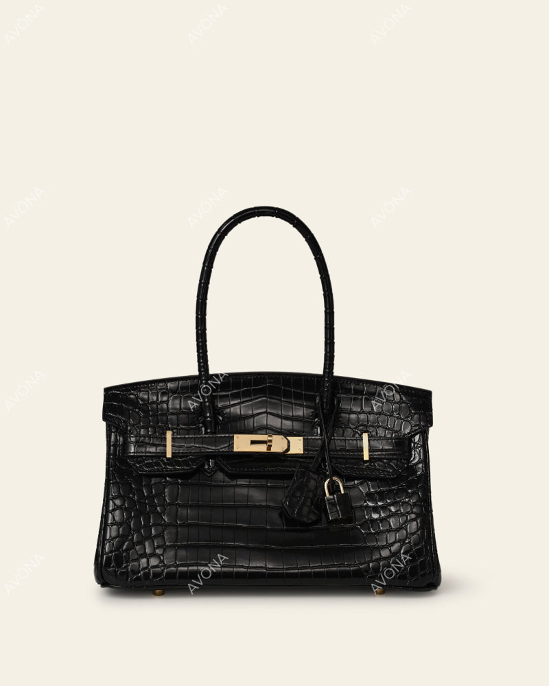 TOKIO SHOULDER - ONYX CROC - M - (W 29 × H 16 × D 14 cm) / GOLD