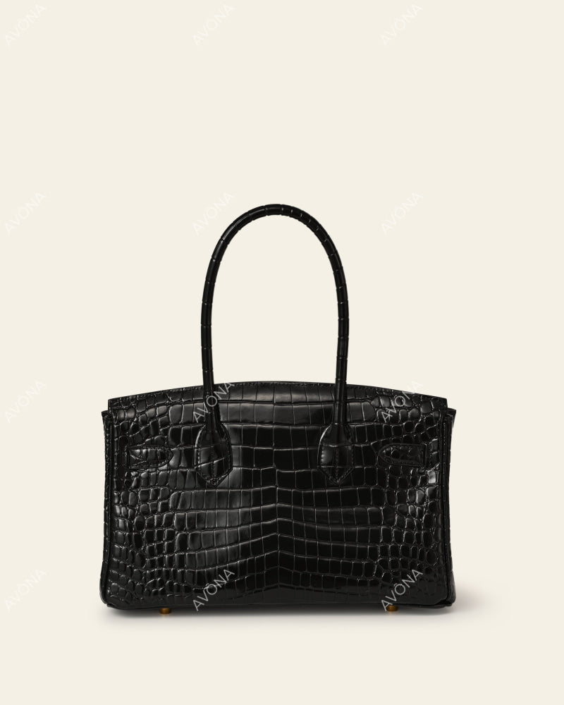 TOKIO SHOULDER - ONYX CROC - M - (W 29 × H 16 × D 14 cm) / GOLD