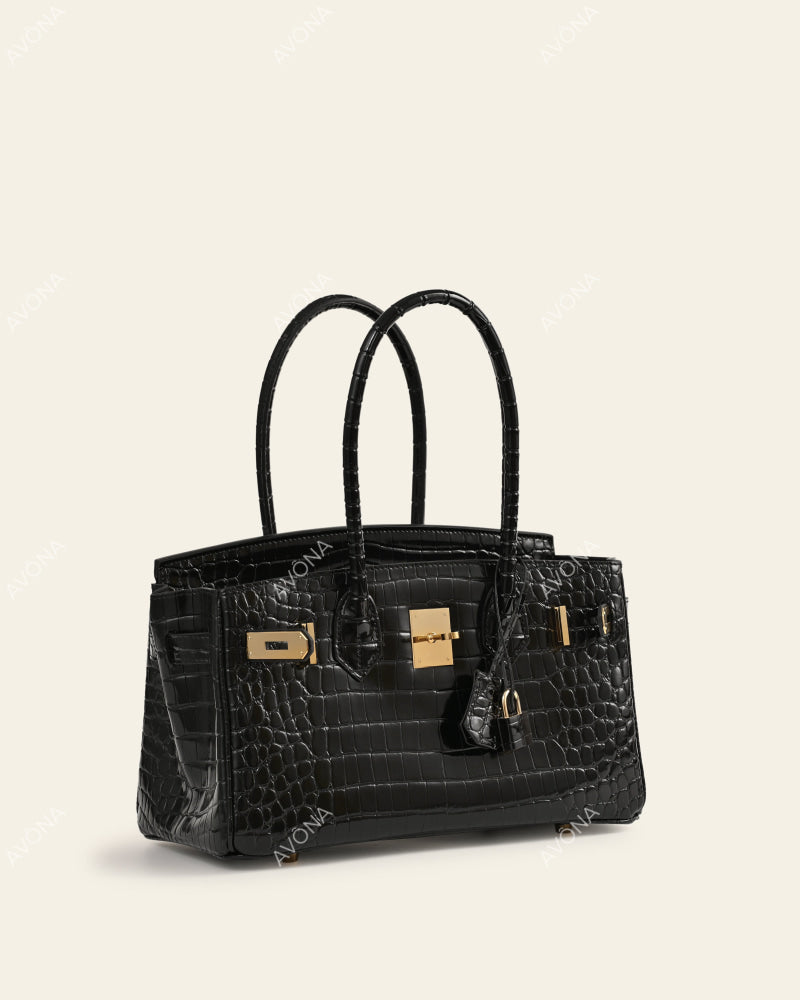 TOKIO SHOULDER - ONYX CROC - M - (W 29 × H 16 × D 14 cm) / GOLD