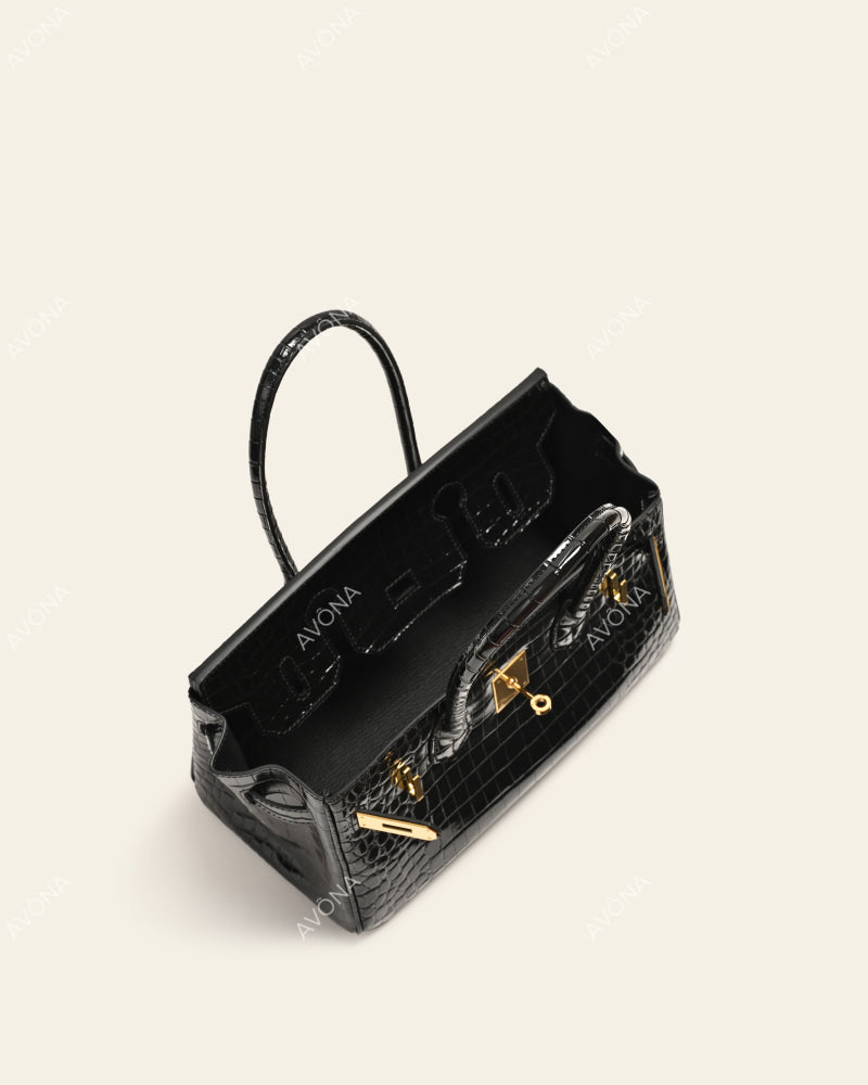 TOKIO SHOULDER - ONYX CROC - M - (W 29 × H 16 × D 14 cm) / GOLD