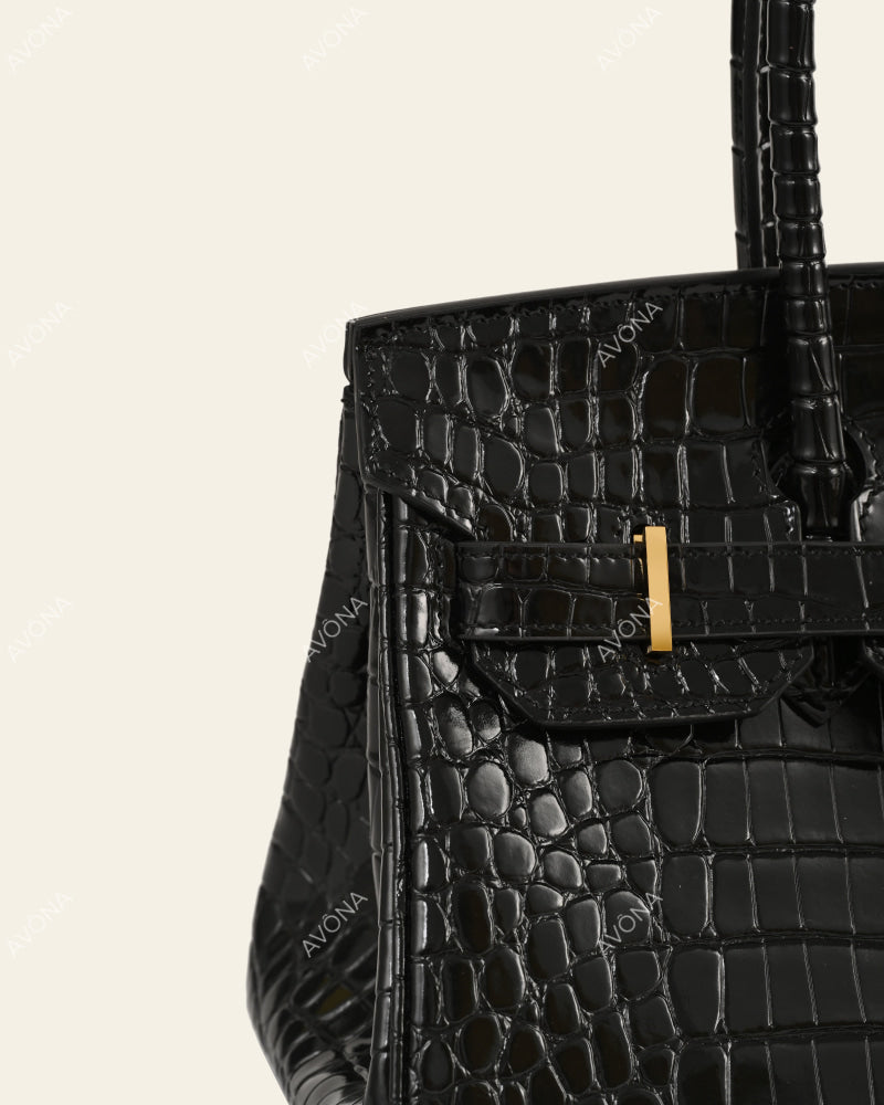 TOKIO SHOULDER - ONYX CROC - M - (W 29 × H 16 × D 14 cm) / GOLD