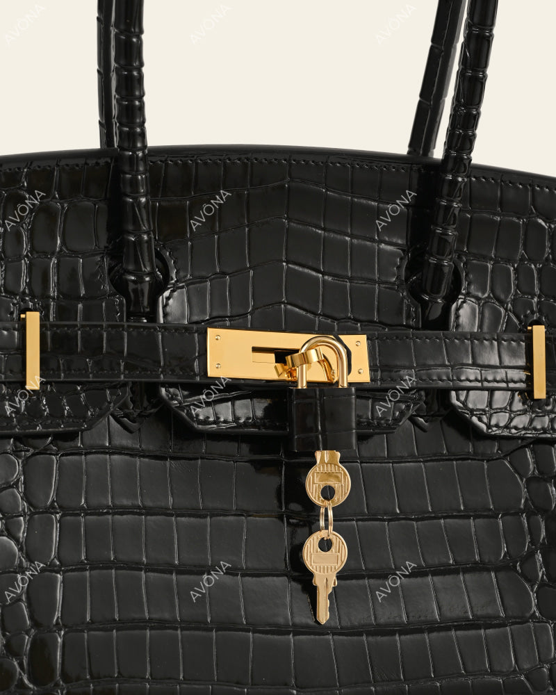 TOKIO SHOULDER - ONYX CROC - M - (W 29 × H 16 × D 14 cm) / GOLD