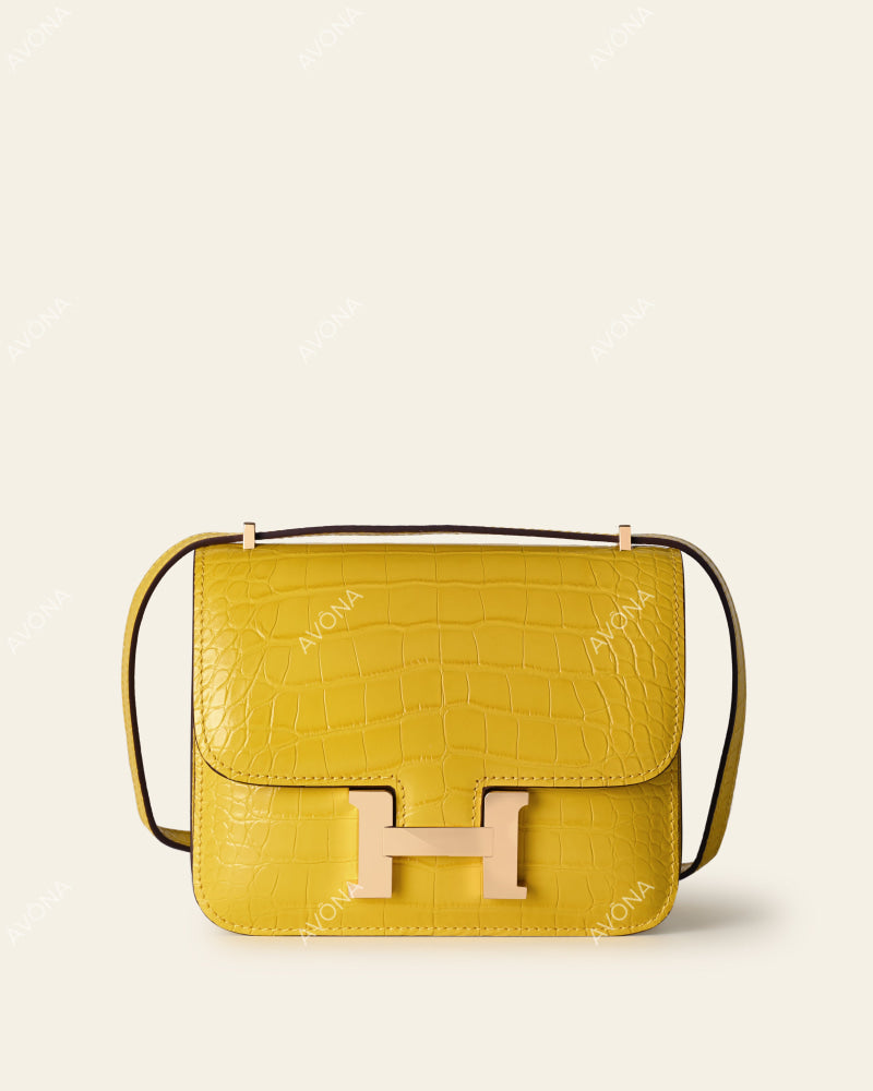 VENICE AMBER CROC - XS (18x16x4cm) / GOLD