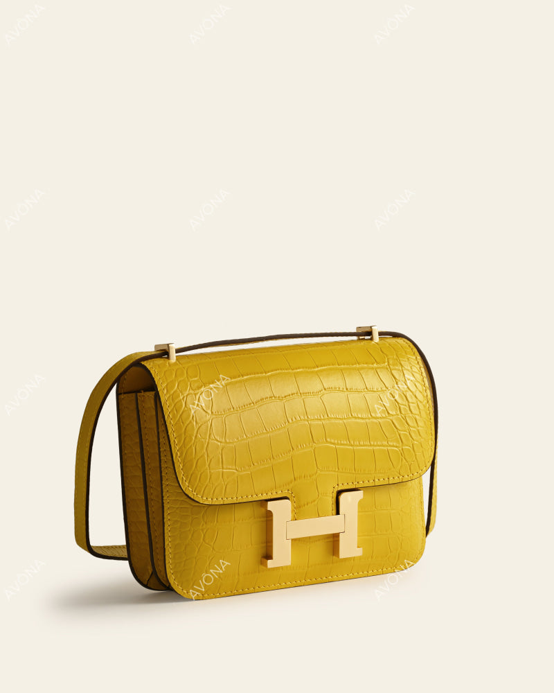 VENICE AMBER CROC - XS (18x16x4cm) / GOLD