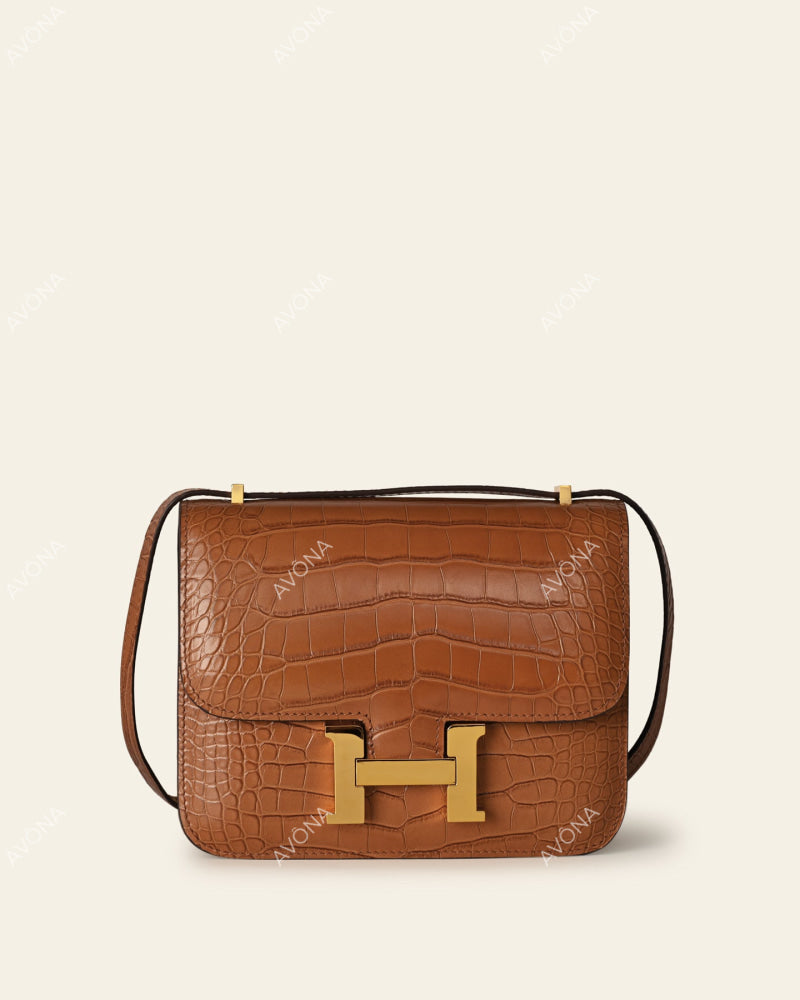 VENICE GOLDEN BROWN CROC - XS (18x16x4cm) / GOLD
