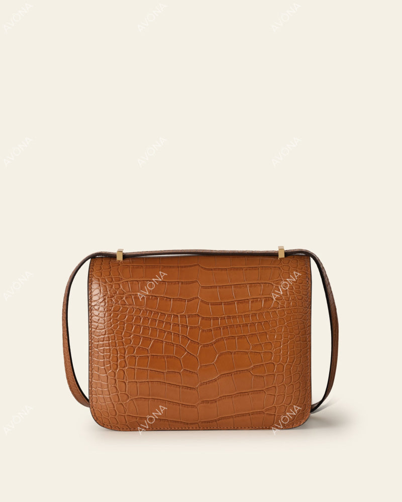 VENICE GOLDEN BROWN CROC - XS (18x16x4cm) / GOLD
