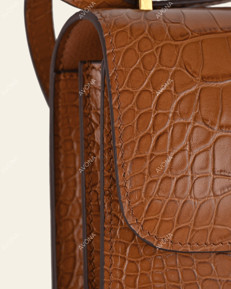 VENICE GOLDEN BROWN CROC - XS (18x16x4cm) / GOLD