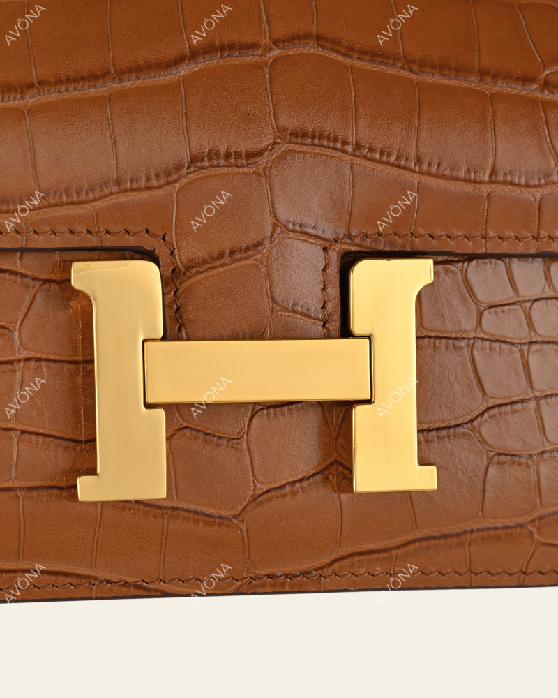 VENICE GOLDEN BROWN CROC - XS (18x16x4cm) / GOLD