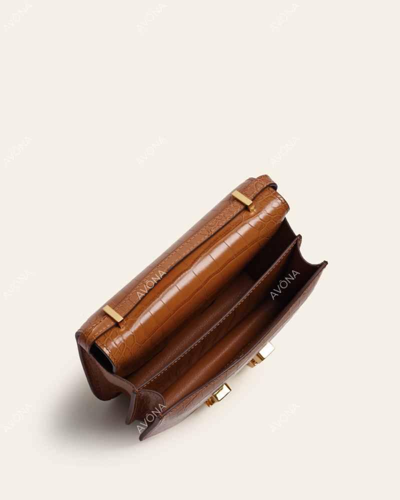 VENICE GOLDEN BROWN CROC - XS (18x16x4cm) / GOLD