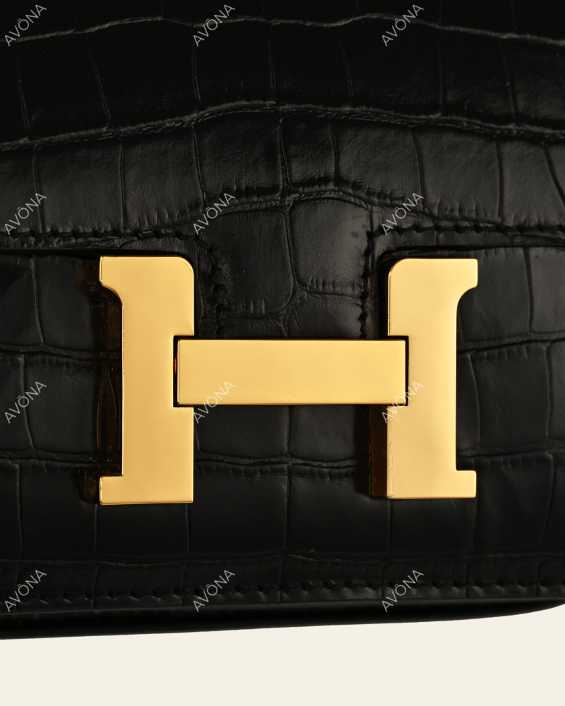 VENICE ONYX CROC - XS (18x16x4cm) / GOLD